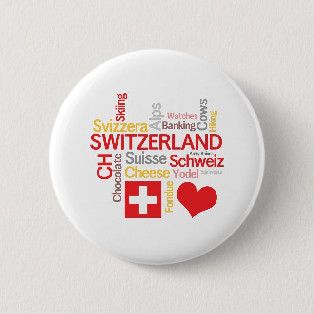 My Favorite Swiss Things Funny Button (Front)