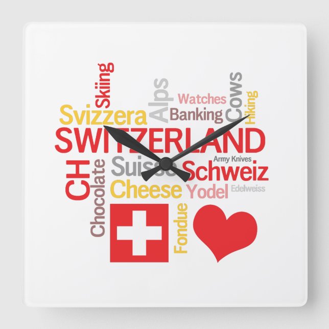 My Favorite Swiss Things Funny Square Wall Clock (Front)