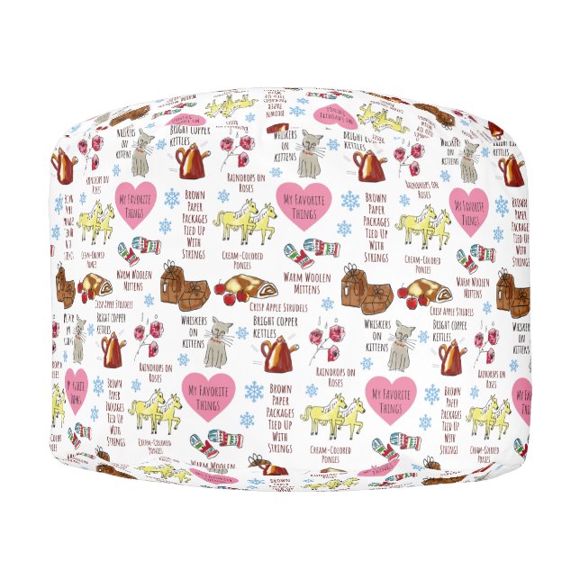 My Favorite Things Cute Hand-Illustrated Christmas Pouf (Front)