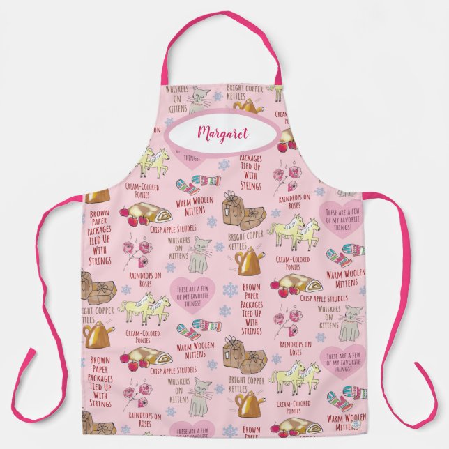 My Favorite Things Cute Retro Girly Pastel Pink Apron (Front)