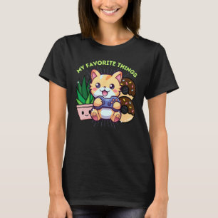 My Favorite Things Gamer Cat Plants Gaming & Donut T-Shirt