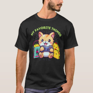 My Favorite Things Gaming Cat Tacos The 80s Gamer T-Shirt