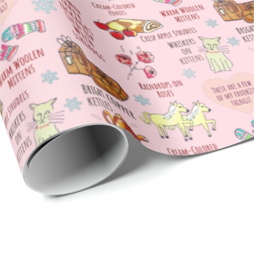 My Favorite Things Hand Drawn Christmas Retro Pink Wrapping Paper