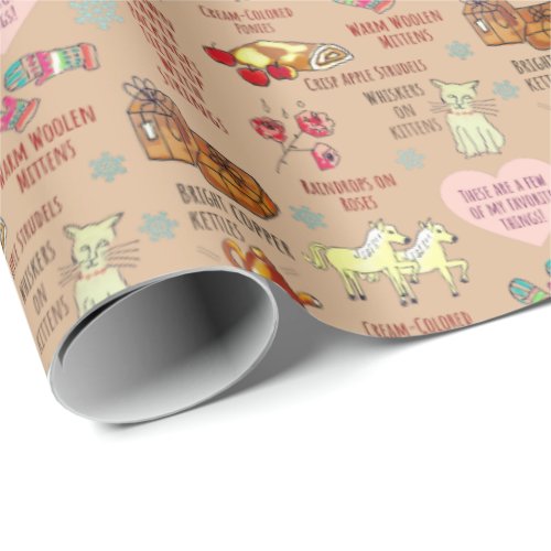 My Favorite Things Hand Drawn Kraft Brown Wrapping Paper