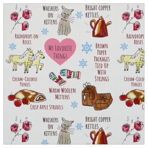 My Favorite Things Hand_Illustrated Cute Christmas Fabric