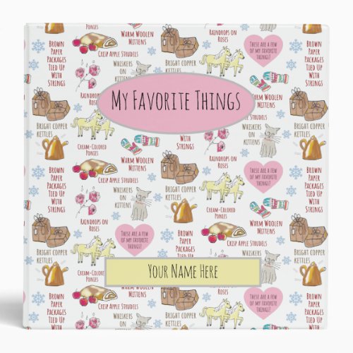 My Favorite Things Hand Illustrated Personalized 3 Ring Binder