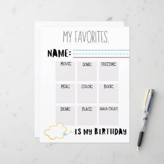 my favorite things questionnaire (Front/Back In Situ)