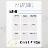 my favorite things questionnaire (Front)