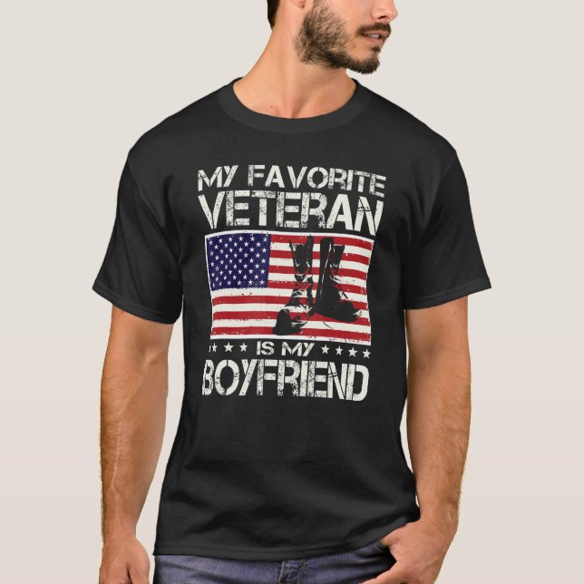 My Favorite Veteran Is My Boyfriend Flag Father Ve T-Shirt (Front)