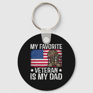 My Favorite Veteran Is My Dad Army Military Vetera Keychain