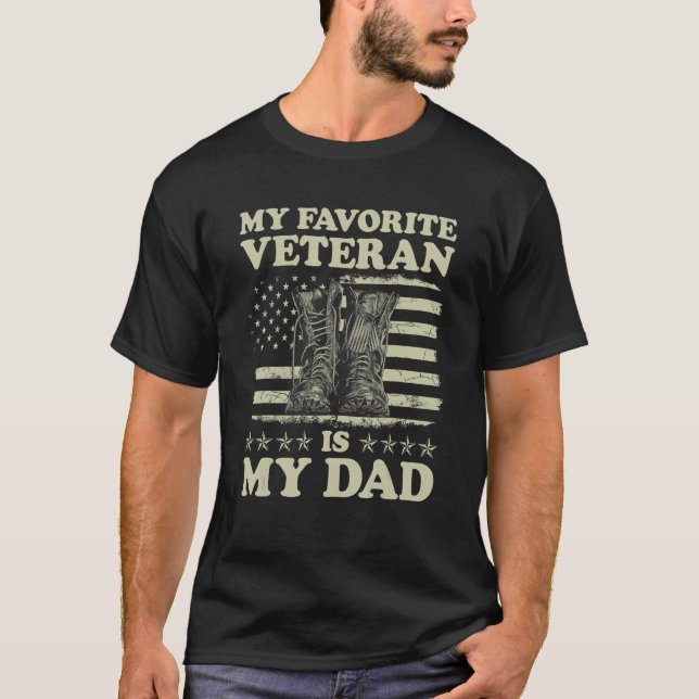 My Favorite Veteran Is My Dad US Flag Veterans Day T-Shirt (Front)