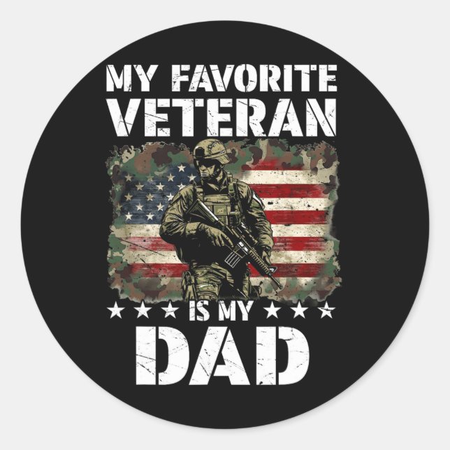 My Favorite Veteran Is My Dad Veterans Day Memoria Classic Round Sticker (Front)