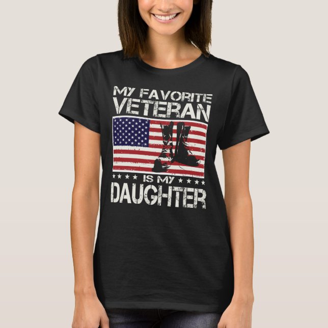 My Favorite Veteran Is My Daughter USA Flag  T-Shirt (Front)