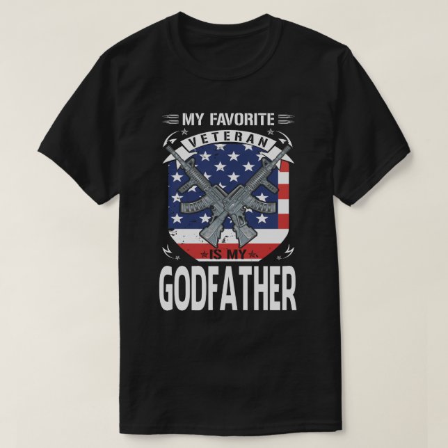 My Favorite Veteran Is My GODFATHER US Flag T-Shirt (Design Front)