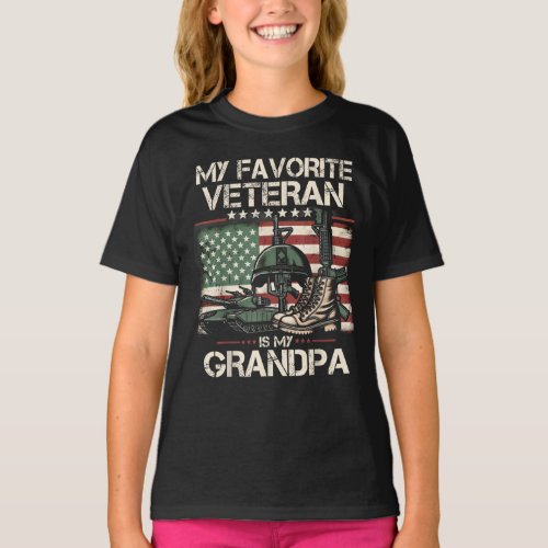 My Favorite Veteran Is My Grandpa USA Flag T_Shirt