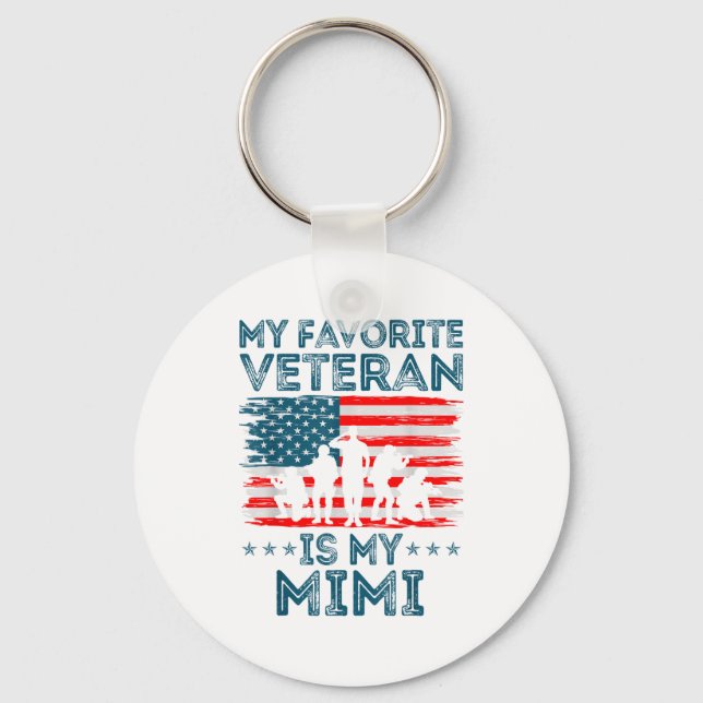 My Favorite Veteran Is My Mimi American Flag Veter Keychain (Front)