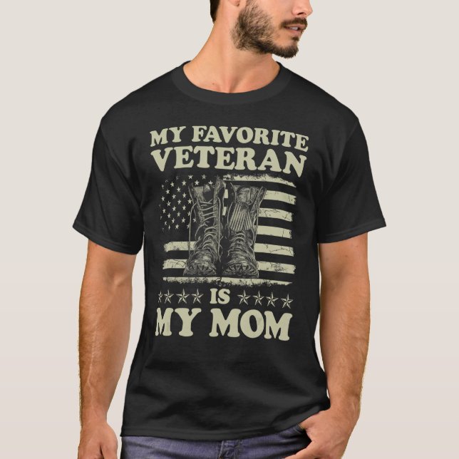 My Favorite Veteran Is My Mom US Flag Veterans Day T-Shirt (Front)