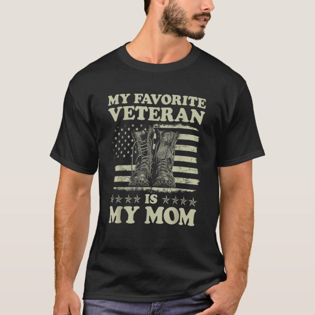 My Favorite Veteran Is My Mom US Flag Veterans Day T-Shirt (Front)