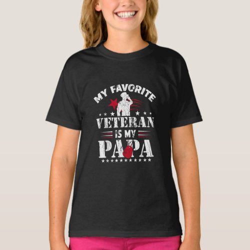 My Favorite Veteran Is My Papa Usa Flag Vintage  T_Shirt