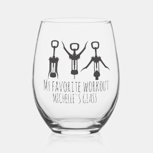 My Favorite Workout Wine Corkscrew Opener Humor Stemless Wine Glass