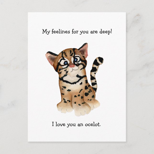 My Feelines Are Deep Ocelot Pun Card (Front)