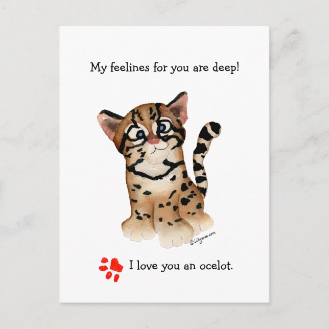 My Feelines Are Deep Ocelot Pun Card (Front)