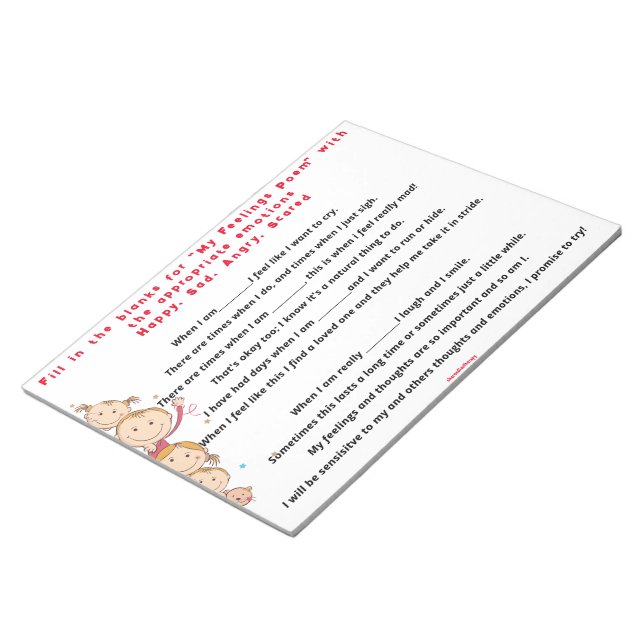 My Feelings Poem Fill In the blank Notepad (Angled)