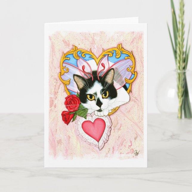 My Feline Valentine Fairy Cat Greeting Card (Front)