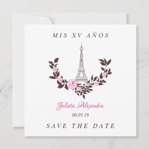 My Fifteen Years Floral Paris Rosa Español Thank You Card