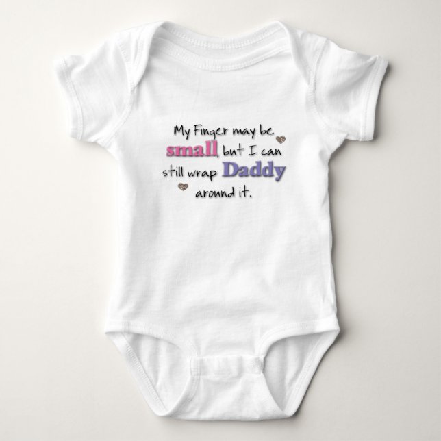My Finger may be small...(pink & purple) Baby Bodysuit (Front)
