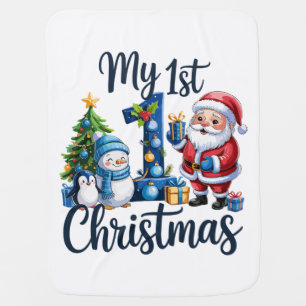 My First 1st Christmas Blue Baby Boy Xmas Snowman Baby Blanket