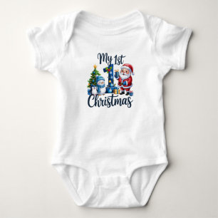 My First 1st Christmas Blue Baby Boy Xmas Snowman Baby Bodysuit