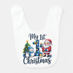 My First 1st Christmas Blue Baby Boy Xmas Snowman Bib