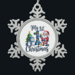 My First 1st Christmas Blue Baby Boy Xmas Snowman Snowflake Pewter Christmas Ornament<br><div class="desc">My First 1st Christmas Blue Baby Boy Xmas Snowman Santa Penguin Clipart Family Dad Mom Festive Holiday Snow Winter Season</div>