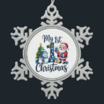 My First 1st Christmas Blue Baby Boy Xmas Snowman Snowflake Pewter Christmas Ornament<br><div class="desc">My First 1st Christmas Blue Baby Boy Xmas Snowman Santa Penguin Clipart Family Dad Mom Festive Holiday Snow Winter Season</div>