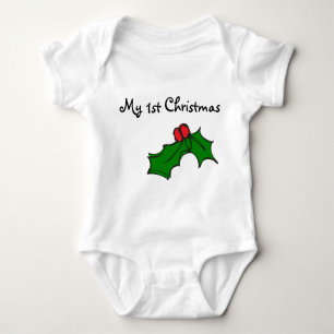 My first / 1st Christmas - Christmas holly Baby Bodysuit