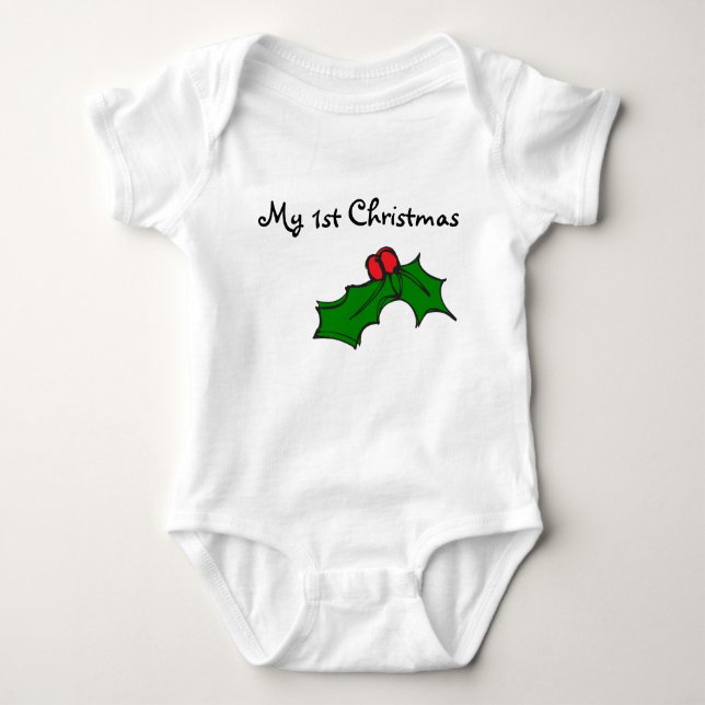My first / 1st Christmas - Christmas holly Baby Bodysuit (Front)