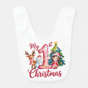 My First 1st Christmas Pink Baby Girl Xmas Snowman Bib