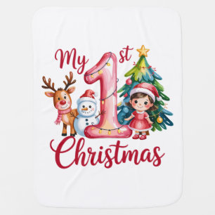 My First 1st Christmas Pink Baby Girl Xmas Snowman Blanket