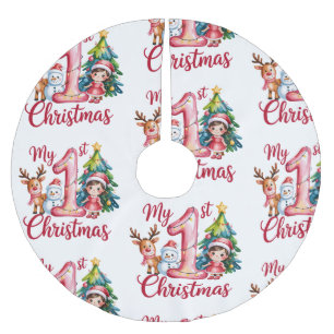 My First 1st Christmas Pink Baby Girl Xmas Snowman Brushed Polyester Tree Skirt