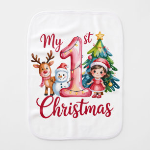 My First 1st Christmas Pink Baby Girl Xmas Snowman Burp Cloth
