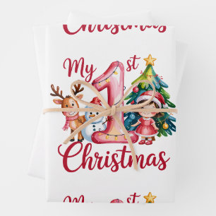 My First 1st Christmas Pink Baby Girl Xmas Snowman Wrapping Paper Sheets