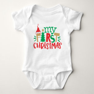 My First 1st Christmas Santa Hat Tree Red Green Baby Bodysuit