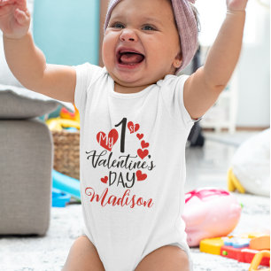 My First 1st Valentine's day Hearts Baby Bodysuit