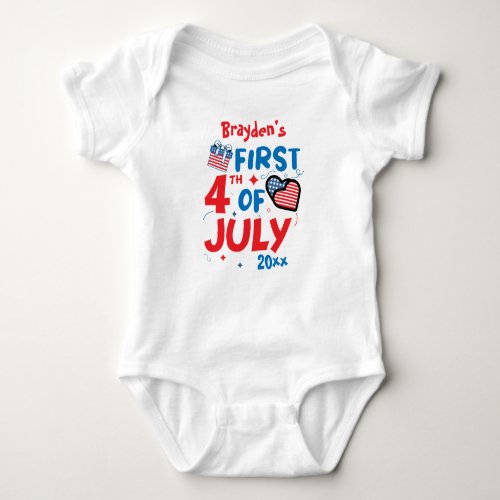 My first 4th of July 2024 personalized name  year Baby Bodysuit