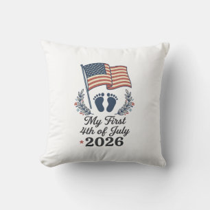 My First 4th of July 2026 Baby Vintage Patriotic S Throw Pillow