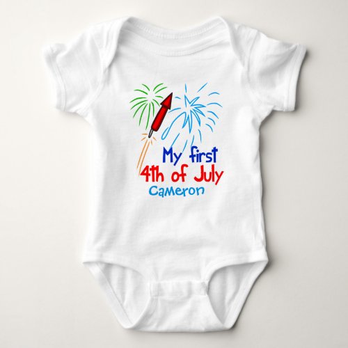 My First 4th of July Cute Fireworks Monogram Baby Bodysuit