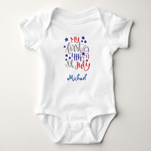 My First 4th of July - Name Baby Bodysuit (Front)