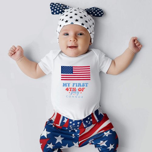 My First 4th Of July Patriotic Stars And Stripes Baby Bodysuit