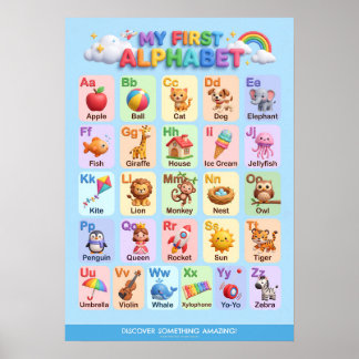 My First Alphabet Colorful Animal ABC Poster